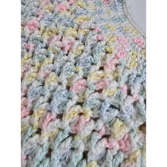 Vintage Handmade Baby Crochet Sweater Cardigan – Pastel Rainbow Stitch, NB-3 Mos - Picture 5 of 6